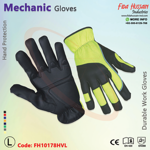 Guantes de mecánico de seguridad de cuero sintético de alta visibilidad Guantes DE TRABAJO resistentes sin forro Reflector Piping Mechanikerhandschuhe - Product Image 4