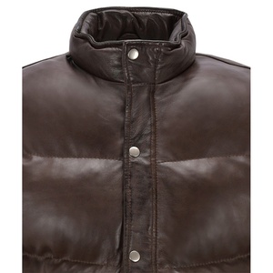 ATLANTIC Men's New Brown Real Sheepskin Chaleco de cuero acolchado ODM Supply Casual Winter Puffer Vest - Product Image 6