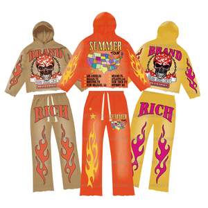 Streetwear surdimensionné surdimensionné surdimensionné survêtement ensembles pour hommes 100% coton brut ourlet coupe sweats à capuche Flare pantalons de survêtement pour le printemps - Product Image 4