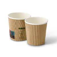 Gobelets en papier pour expresso, mini, ondulés, anti-brûlure, marron, 4 oz (100 ml), Ø 62 mm, pour café - 500 pcs/carton