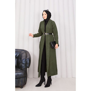 Cardigan en tricot à col châle tressé kaki pour femmes - Product Image 4