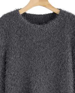 Customized <b>Womens</b> Charcoal Gray Fuzzy Knit Sweater Long Sleeve Soft <b>Warm</b> Winter Pullover Cozy Textured Casual Fashion Top - Product Image 5