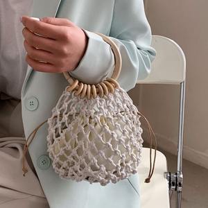 Mini bolso de moda para mujer, bolso con cordón de algodón con asa abierta, bolso tejido de playa de verano - Product Image 2