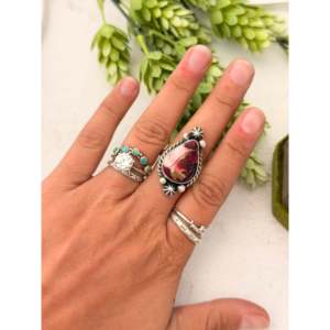 Johnny Dixon <b>Adjustable</b> <b>Ring</b> with Rose Dahlia & Sterling Silver Natural Stone Boho Romantic Style Oval Cut - Product Image 2