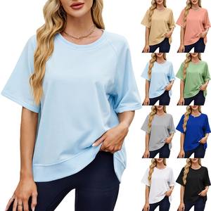 2025 Spring Summer Casual Women's Blouse <b>Tops</b> Custom Loose Short-Sleeved <b>Butterfly</b> <b>Sleeve</b> O-Neck Oversized Shirts Solid Color - Product Image 1
