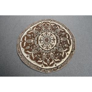 Vintage Rug, 3.5x3.6 ft Turkish Rug, <b>Brown</b> Bordered <b>Wool</b> Rug - Product Image 1