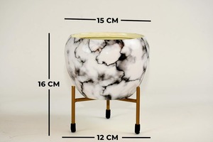 Designer <b>White</b> Marble Effect Metal Floor <b>Planter</b> For Indoor Plant Arrangement Contemporary Home Styling And Decorative Use - Product Image 4