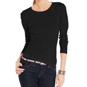 Maglia a Maniche Lunghe in Cotone Pima per Donna Charter Club, Lavorata a Mano con Jacquard e Ricami, Nera, Taglia Piccola, per Estate e Autunno - Product Image 1