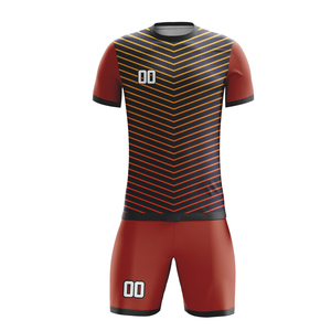 Ensemble de maillot et short de football personnalisé sublimé, 100% polyester, séchage rapide, col rond, manches courtes, nom de l'équipe personnalisé, logo, positions - Product Image 1
