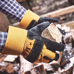 Guantes DE SEGURIDAD divididos de cuero de vaca para hombre Guantes DE TRABAJO resistentes amarillos y negros Calidad aprobada para protección de manos y brazos - Product Image 6