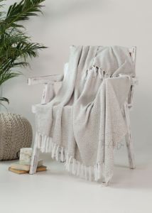 Manta de algodón con textura de mechones de peso ligero natural Manta de cama bordada a mano - Product Image 6