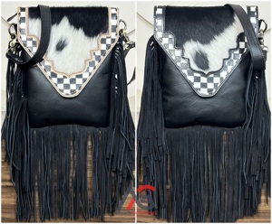 Sac bandoulière en cuir à carreaux fait main et en stock, grand sac à bandoulière en cuir de vache véritable, sac messager pour femme - Product Image 1