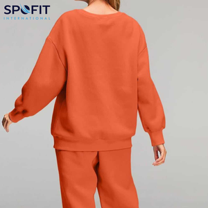 Chándal de mujer de algodón grueso de dos piezas en blanco para correr traje liso de gran tamaño pulóver Conjunto de sudadera chándal de mujer - Product Image 5