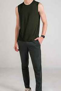 Camisetas sin mangas de entrenamiento verde oscuro para hombre, ropa activa de culturismo de verano, ropa de gimnasio lisa sin mangas, estilo de camiseta - Product Image 4