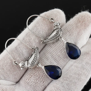 Pendientes colgantes de lágrima de Plata de Ley 925 hechos a mano, pendientes de gota elegantes con diseño de pájaro de piedras preciosas de zafiro azul para mujer - Product Image 5