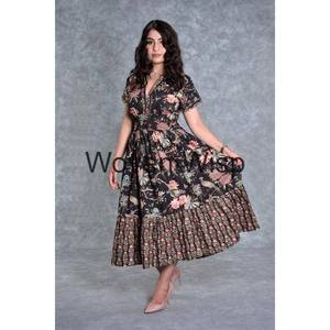 Indien 100% pur coton Maxi robe bloc imprimer longue tenue d'été pour les femmes terreux élégant confortable vêtements de jour doux tenue décontractée - Product Image 2