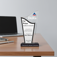 Trophée personnalisé en acrylique poli durable, courbé, pour récompenses d'excellence et d'innovation, reconnaissance des employés, gravé et imprimé en typographie, en gros