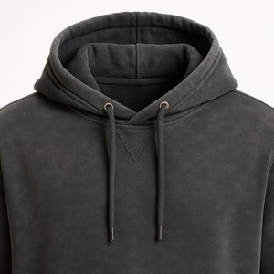 Streetwear <b>Black</b> Full <b>Zip</b> <b>up</b> Pure Cotton Acid Washed Vintage Thick Screen Printing Oversized Men Cut and Sew Edge <b>Hoodie</b> - Product Image 3