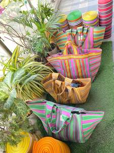 Bolsas de compras a rayas ecológicas de PP tejidas recicladas de nailon reutilizables TAMAÑO DE Color personalizado Uso de supermercado hecho India a granel - Product Image 6