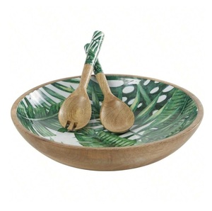 Tazón de Madera con Interior Esmaltado para Servir Ensaladas, Frutas, Aperitivos, Tazón para Servir en la Cocina, Tazón para Ensalada, Tazón para Arroz para Restaurante - Product Image 2