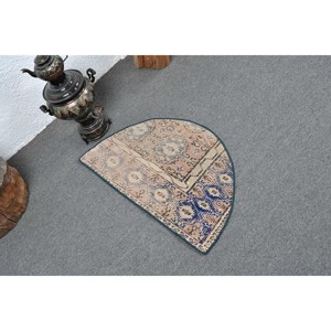 Tapis classique en laine bleu beige 2.4x1.5 pieds fait à la main turc Patchwork Design motif de couloir rectangulaire pour salon chambre Latex - Product Image 2