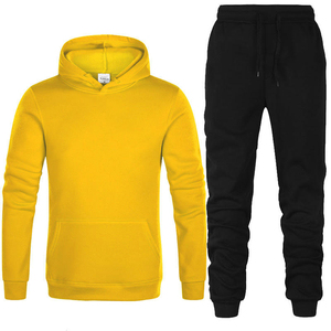 Conjunto de 2 piezas de deportes informales de talla grande para hombre de otoño, pantalones con capucha y estampado sólido, 100% de algodón, secado rápido, transpirable, personalizable a diario - Product Image 5