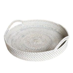 Eco-Friendly Vietnamese Round Shape Handwoven Rattan Tray Carrying Handles Elegant Food Presentation Organizer for Small Items - Product Image 2