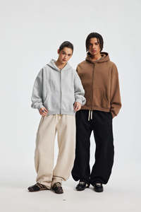 <b>Streetwear</b> Unisex Winter Casual Zip Hoodie Boxy Fit Drop Shoulder 100% Cotton Eco-Friendly Embroidered Logo Blank Luxury Zipper - Product Image 3