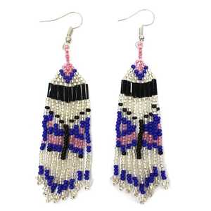 Boucles d'oreilles pour femmes, faites à la main, vintage, de luxe, avec perles de rocaille, fleurs, bambou, perles de coquillage, tressage en rotin, design à pendentif, broderie, diamant, écologiques - Product Image 4