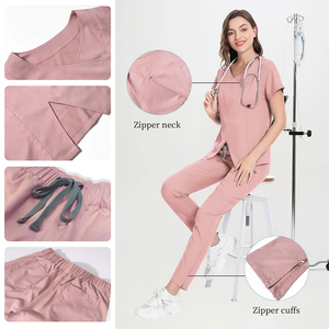 Tenues médicales de qualité supérieure pour femmes, couleur rose clair, pantalon cargo tendance, ensembles d'uniformes médicaux - Product Image 5