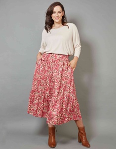 Falda Midi de Cintura Alta con Estampado Floral y Diseño Plisado para Mujer, con Bolsillos Laterales, Tejido de Poliéster/Algodón, Estilo Chic de Primavera - Product Image 5