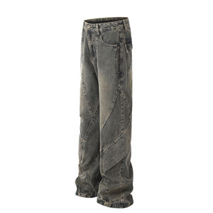 Jeans droits pour homme de haute qualité, en coton 100%, lavés à la pierre, anti-boulochage, lourds, fermeture éclair haute - Product Image 3