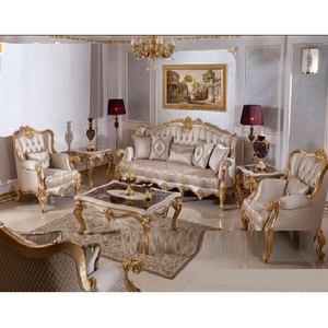 Nouveauté : Ensemble de canapés sculptés en feuille d'or royal, style indien, meubles de salon classiques dorés - Product Image 1