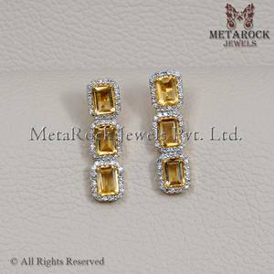 Pendientes de oro de 14k con diamantes incrustados para mujer, joyería con gemas de citrino de nuevo diseño, regalo para el día de la mujer - Product Image 3