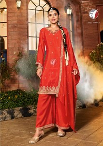 Traje moderno de diseñador de tendencia al mejor precio Pure Chinon Kurti Pant & Dupatta con bordado y trabajo manual Compras en línea India - Product Image 5