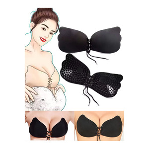 Soutien-gorge push-up sans couture à fermeture avant pour femme, grande taille, en maille fine, adhésif, noir - Product Image 1