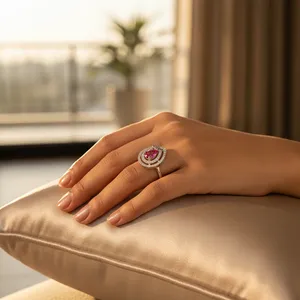 Ensemble de bijoux fins pour femmes, bague et boucles d'oreilles en argent 925 avec rubis, zircon et perle, plaqué argent, pour mariage et soirée - Product Image 3