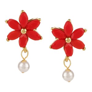 Traditionnel indien plaqué or hypoallergénique Floral zircon cubique CZ boucle d'oreille goutte bijoux percés pour les filles - Product Image 1
