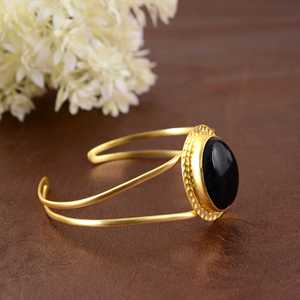 Unique Design <b>Boho</b> Gemstone Bangle Tribal Brass Bangle for Women 18k Gold Plated Oval Stone Cuff Bangle for Wholesale/OEM/ODM - Product Image 6