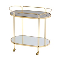 Plateau de luxe à 2 niveaux ovale en métal et marbre, chariot de service roulant, chariot de Bar doré avec 4 roues pour décoration de meubles de cuisine d'hôtel
