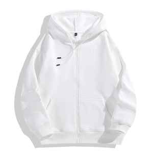 Sudadera con capucha de lana de Color sólido de talla XS para hombre, ropa bordada con diseño de cremallera estilo Hip Hop de Otoño de gran tamaño para invierno - Product Image 6