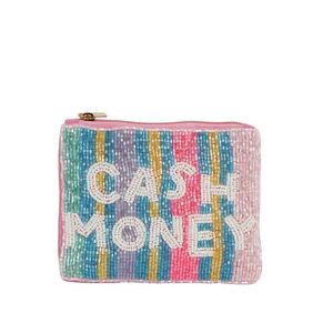 Grey Red Cowboy Beaded <b>Pouch</b> Handcrafted Western <b>Mini</b> Coin Purse with Zipper Closure Multi-Colour Canvas Fashion Accessory - Product Image 4
