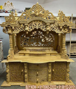 Mandir de Ganesha de Estilo Moderno para Puja Ghar, Diseño de Madera de Teca Cortada con Láser, Acabado con Aspecto de Mármol, Tamaño y Color Personalizables, Duradero para el Hogar - Product Image 5