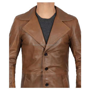 Manteau d'hiver pour homme en cuir véritable sur mesure, style blazer, tissu tissé, imperméable, à capuche, coupe ajustée, écologique, respirant - Product Image 5