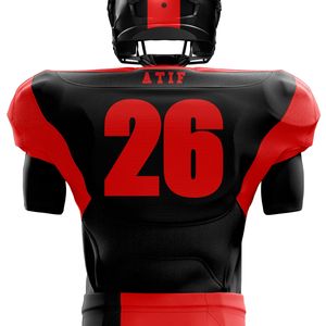 ชุดฟุตบอลอเมริกันสำหรับผู้ชายเสื้อทีมออกแบบได้เองพร้อมกางเกงผ้าทอลายทแยงสีแดงและสีดำ - Product Image 3