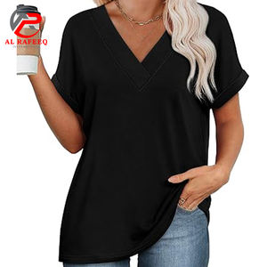 Hauts d'été à la mode pour femmes chemises à manches décontractées col en V coupe ample vêtements tricotés respirants longs - Product Image 4