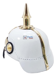 หมวกกันน็อคเยอรมันสีขาวสำหรับงานหัตถกรรมหนังปรัสเซียประวัติศาสตร์ชุดฮาโลวีนมีเดือยตกแต่งยอดแหลมทำจากทองเหลือง - Product Image 2