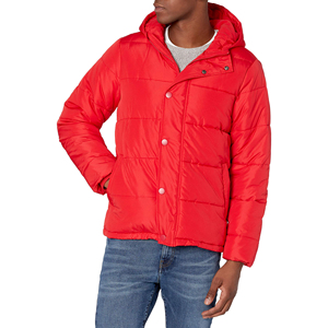 Veste matelassée à capuche rouge pour homme, couleur unie, décontractée, hiver, grande taille, épaisse, chaude, fermeture à boutons - Product Image 5