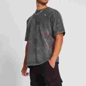 Venta al por mayor streetwear logotipo personalizado camiseta en blanco piedra camisetas unisex hombres pesados lavado ácido de gran tamaño vintage camiseta - Product Image 2