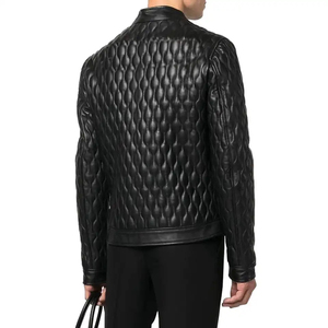 Chaqueta de cuero para hombre, la más vendida del invierno, de cuero genuino, con cuello alto, acolchada, con cremallera, a la moda. - Product Image 6